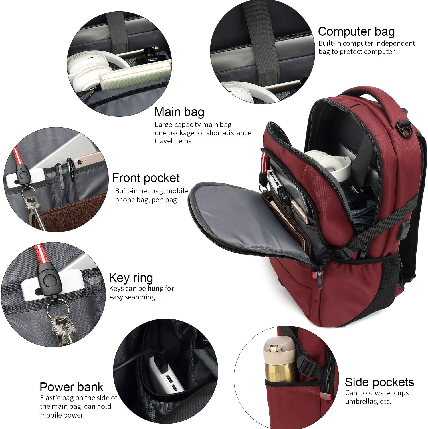 Laptop Backpack 17 Inch Water Resistant Backpacks Durable College Travel Daypack Anti Theft with USB Charging Port Best Gift for Men Women Boys Girls Students(17 Inch, Black) - Image 2